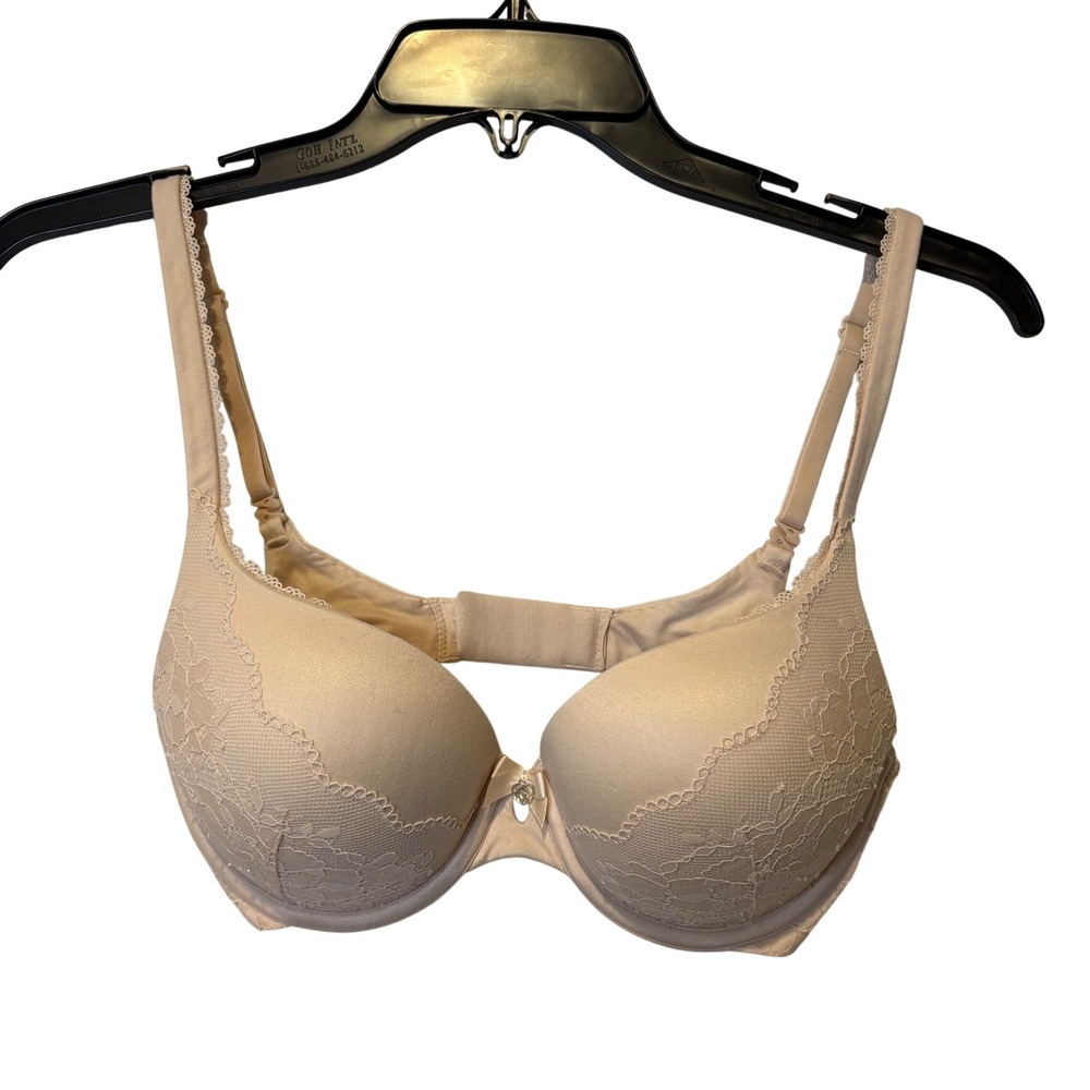 Victoria's Secret Perfect Shape T-Shirt Bra Beige Lace Trim Underwire 32D